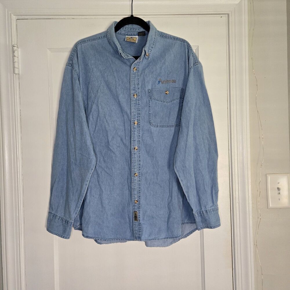 Blue Pointe Denim Button Up Shirt Mens Large Blue Long Sleeve Cotton